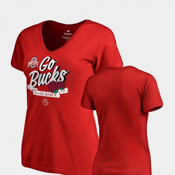 Ohio State Buckeyes Women's Rose Bowl 2019 Dime V-Neck Bound Scarlet College Football T-Shirt 2404ALFB0